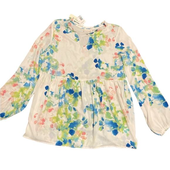 Bobeau Studio B Long Sleeve White Floral Blouse Size Medium NWT - Picture 6 of 8